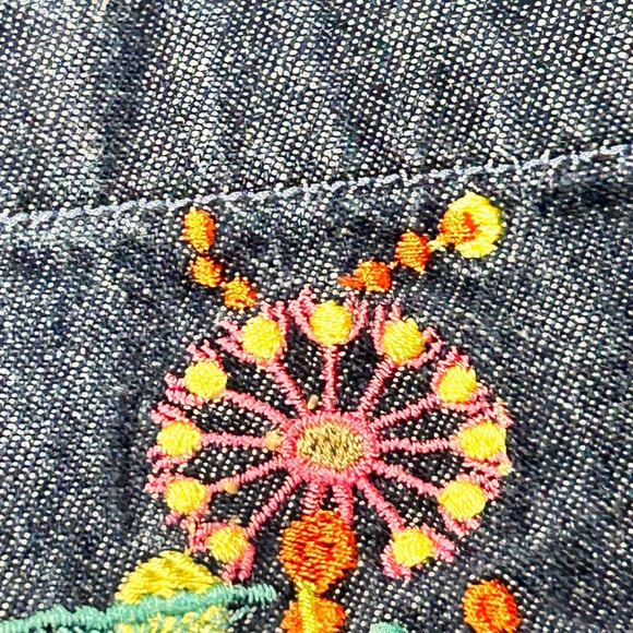 Blair Denim‎ Jean Jacket XL Embroidered Floral Pockets Zip Up Blue - Picture 5 of 12